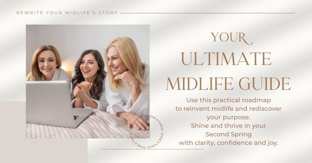 Three smiling women 50+ exploring the ultimate midlife guide to reinvent midlife with confidence